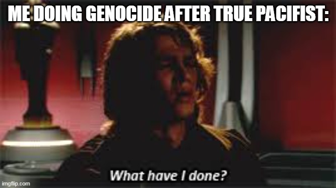 Its too sad | ME DOING GENOCIDE AFTER TRUE PACIFIST: | image tagged in what have i done | made w/ Imgflip meme maker