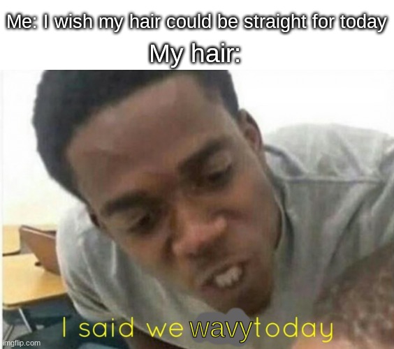 It's never what I want it to be- | Me: I wish my hair could be straight for today; My hair:; wavy | image tagged in i said we ____ today | made w/ Imgflip meme maker