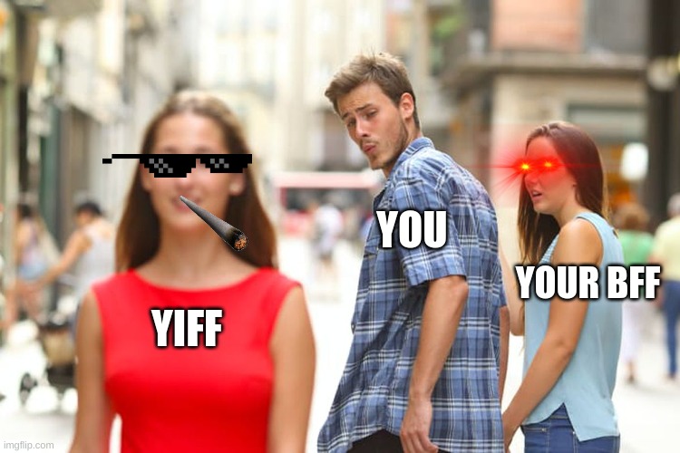 i have to go with my bff | YOU; YOUR BFF; YIFF | image tagged in memes,distracted boyfriend | made w/ Imgflip meme maker