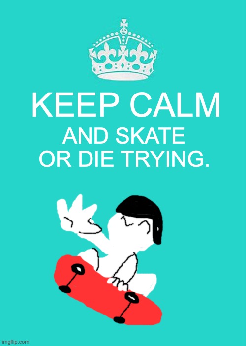 Skate or die, or try and bye. |  KEEP CALM; AND SKATE OR DIE TRYING. | image tagged in keep calm and carry on aqua,extreme sports,skateboarding,sports,funny,memes | made w/ Imgflip meme maker