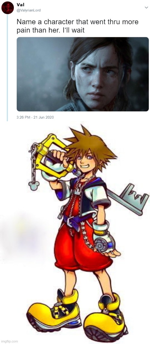 know the game.you'll understand. | image tagged in name one character who went through more pain than her,kingdom hearts sora | made w/ Imgflip meme maker