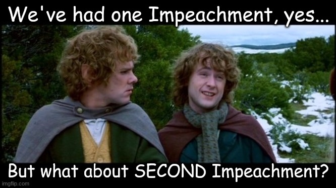 Second Impeachment, Twenty-Fifth Amendments, Treason Trial, Execution? | We've had one Impeachment, yes... But what about SECOND Impeachment? | image tagged in pippin second breakfast,trump | made w/ Imgflip meme maker