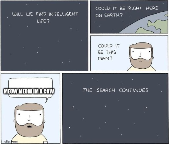 intelligent life  | MEOW MEOW IM A COW | image tagged in intelligent life | made w/ Imgflip meme maker