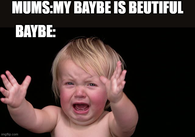 Bayby pls | MUMS:MY BAYBE IS BEUTIFUL; BAYBE: | image tagged in bayby pls | made w/ Imgflip meme maker