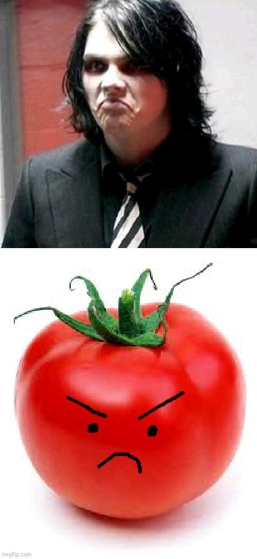 i see no difference | image tagged in gerard way,tomato | made w/ Imgflip meme maker