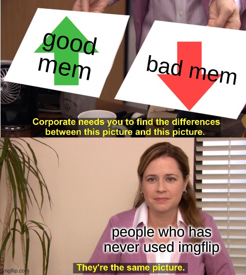 They're The Same Picture | good mem; bad mem; people who has never used imgflip | image tagged in memes,they're the same picture | made w/ Imgflip meme maker