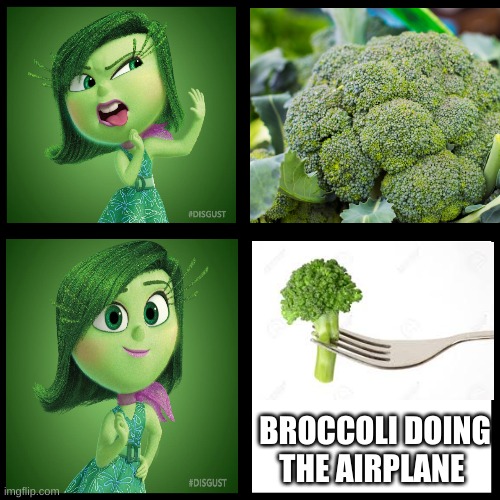does any body remeber this from inside out | BROCCOLI DOING THE AIRPLANE | image tagged in funny | made w/ Imgflip meme maker
