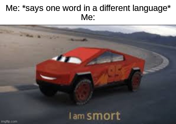 I am s m o r t | Me: *says one word in a different language*
Me: | image tagged in i am smort | made w/ Imgflip meme maker