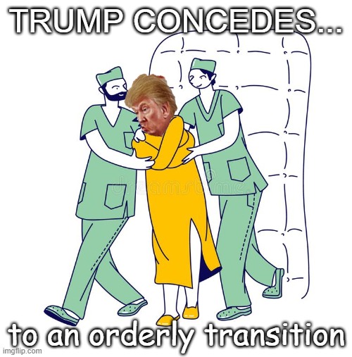 Trump concedes to an orderly transition | TRUMP CONCEDES... to an orderly transition | image tagged in donald trump | made w/ Imgflip meme maker