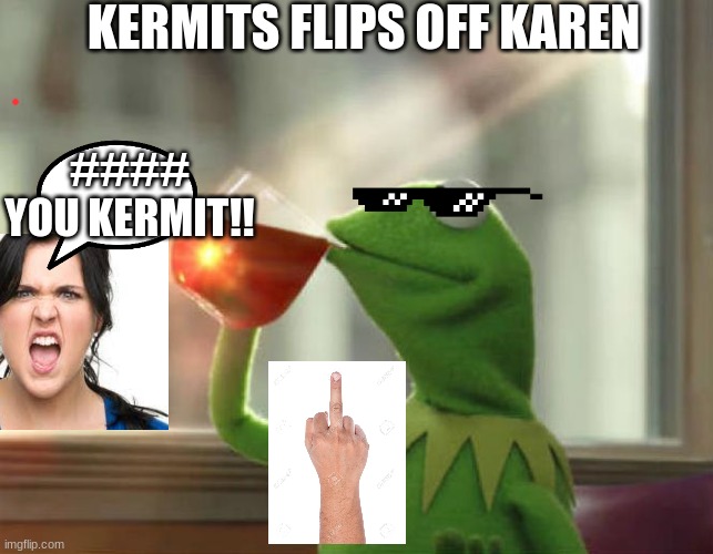 But That's None Of My Business (Neutral) |  KERMITS FLIPS OFF KAREN; #### YOU KERMIT!! | image tagged in memes,but that's none of my business neutral | made w/ Imgflip meme maker