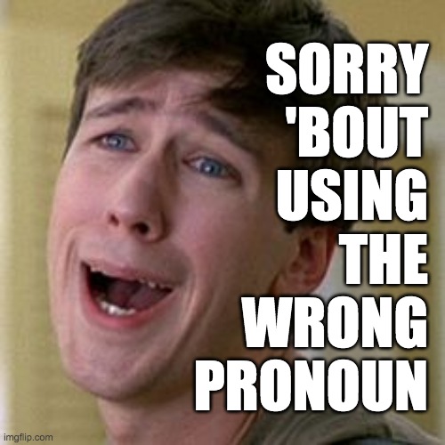 SORRY
'BOUT
USING
THE
WRONG
PRONOUN | made w/ Imgflip meme maker