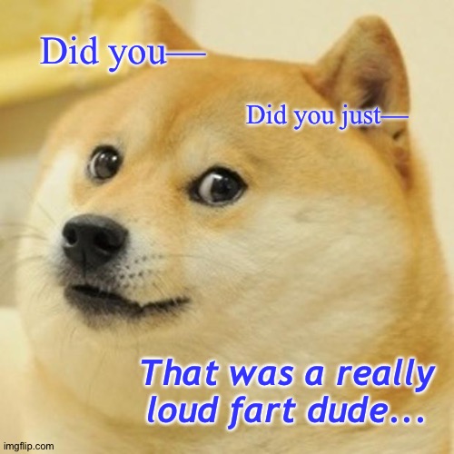 Fart. You farted. Congrats. | Did you—; Did you just—; That was a really loud fart dude... | image tagged in memes,doge | made w/ Imgflip meme maker