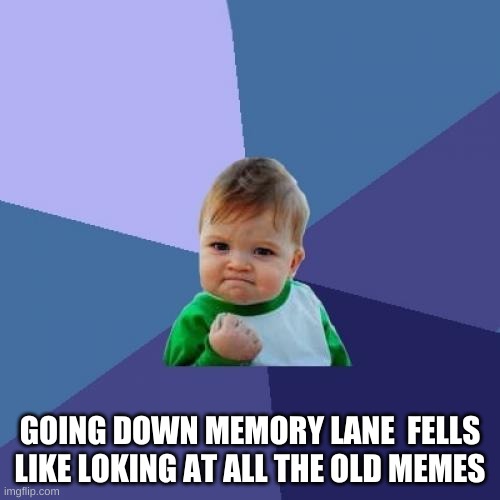 Success Kid Meme | GOING DOWN MEMORY LANE  FELLS LIKE LOKING AT ALL THE OLD MEMES | image tagged in memes,success kid,memory lane | made w/ Imgflip meme maker