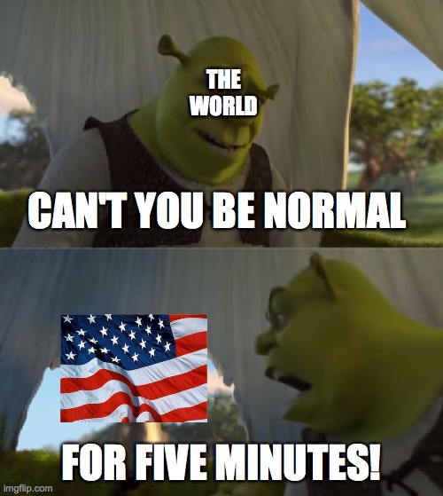 Could you not ___ for 5 MINUTES | THE WORLD; CAN'T YOU BE NORMAL; FOR FIVE MINUTES! | image tagged in could you not ___ for 5 minutes | made w/ Imgflip meme maker