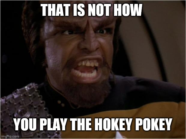 Worf Yelling | THAT IS NOT HOW YOU PLAY THE HOKEY POKEY | image tagged in worf yelling | made w/ Imgflip meme maker