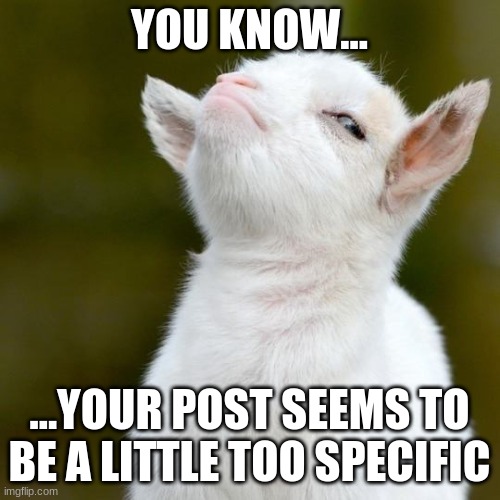 YOU KNOW... ...YOUR POST SEEMS TO BE A LITTLE TOO SPECIFIC | image tagged in suspicious lamb | made w/ Imgflip meme maker