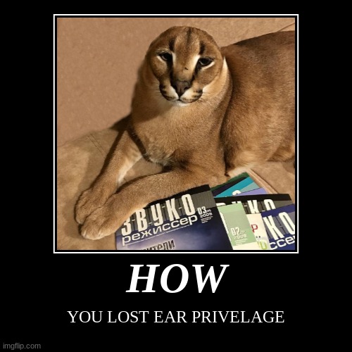 Big Floppa lost his ear privelage | image tagged in funny,demotivationals | made w/ Imgflip demotivational maker
