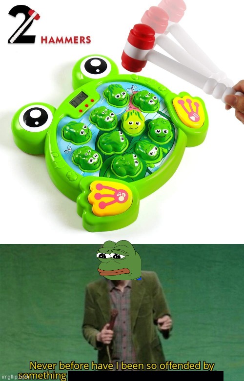 whack a frog | image tagged in never before have i been so offended by something,whack a frog | made w/ Imgflip meme maker