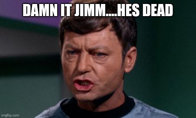 Dammit Jim | DAMN IT JIMM....HES DEAD | image tagged in dammit jim | made w/ Imgflip meme maker