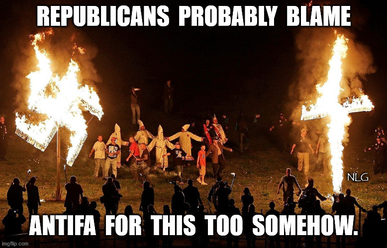 Because nothing is EVER a racist fascist's fault. | REPUBLICANS  PROBABLY  BLAME; NLG; ANTIFA  FOR  THIS  TOO  SOMEHOW. | image tagged in politics,political meme,political | made w/ Imgflip meme maker