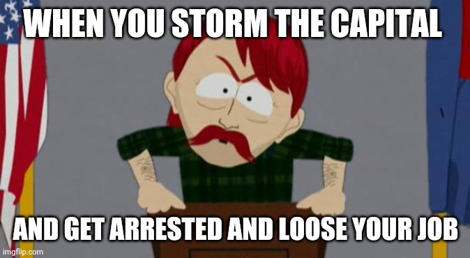 They took our jobs stance (South Park) | WHEN YOU STORM THE CAPITAL; AND GET ARRESTED AND LOOSE YOUR JOB | image tagged in they took our jobs stance south park | made w/ Imgflip meme maker