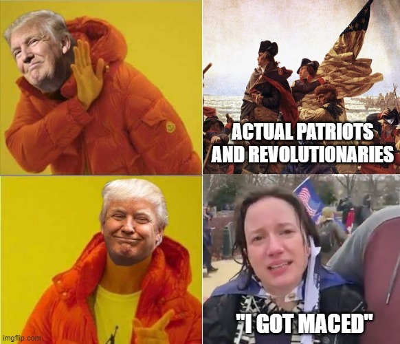 American Revolution II: The Sh*tty Remake | ACTUAL PATRIOTS AND REVOLUTIONARIES; "I GOT MACED" | image tagged in donald trump,elizabeth from knoxville,american revolution,dumb people | made w/ Imgflip meme maker
