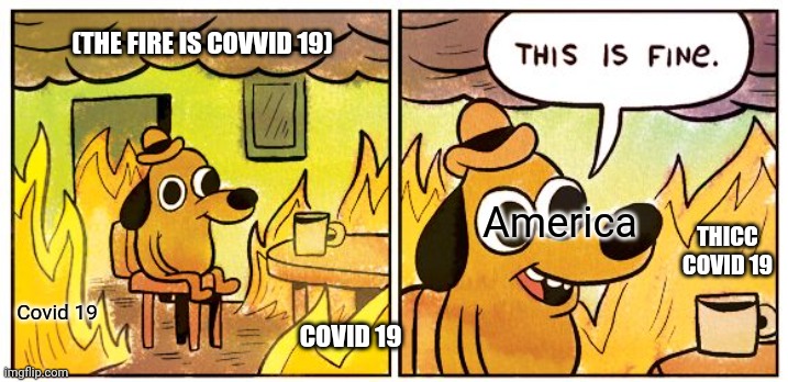 Covid 19 vs Donald Trump | (THE FIRE IS COVVID 19); America; THICC COVID 19; Covid 19; COVID 19 | image tagged in memes,this is fine,covid-19 | made w/ Imgflip meme maker