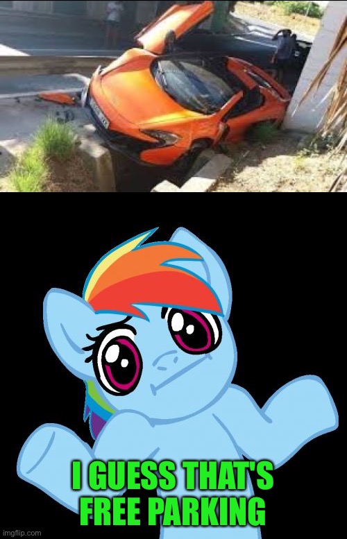 Who parks their car like that? | I GUESS THAT'S FREE PARKING | image tagged in memes,pony shrugs | made w/ Imgflip meme maker