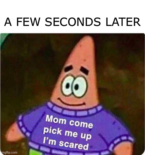 Mom come pick me up I’m scared | A FEW SECONDS LATER | image tagged in mom come pick me up i m scared | made w/ Imgflip meme maker