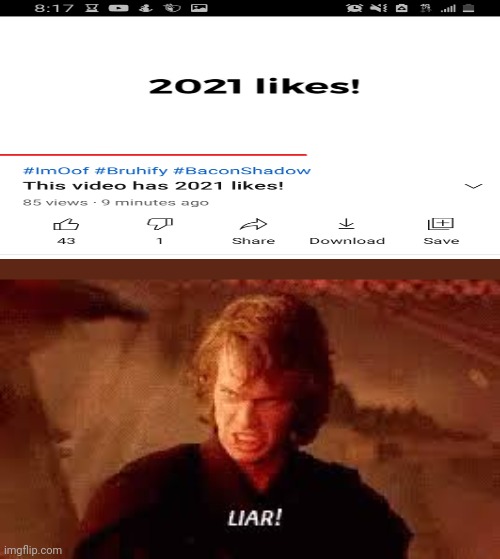 It has 43, and 1 dislike! | image tagged in anakin liar | made w/ Imgflip meme maker