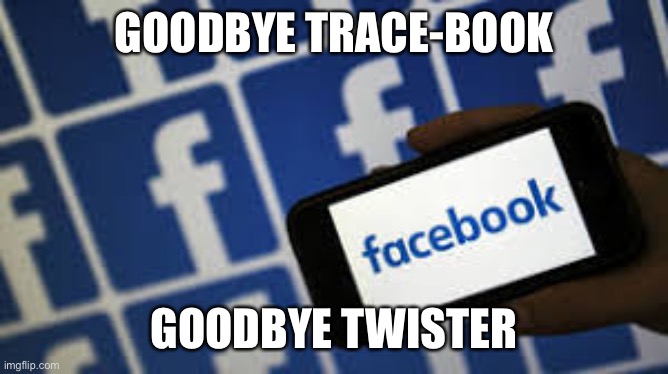 Goodbye Trace-book | GOODBYE TRACE-BOOK; GOODBYE TWISTER | image tagged in facebook,twitter,fake news | made w/ Imgflip meme maker