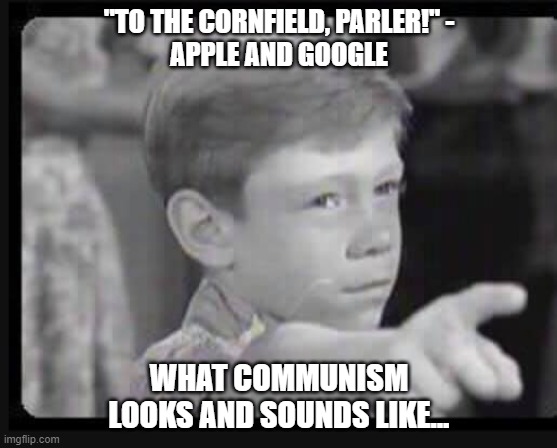 Freedom of Speech | "TO THE CORNFIELD, PARLER!" - 
APPLE AND GOOGLE; WHAT COMMUNISM LOOKS AND SOUNDS LIKE... | image tagged in communism | made w/ Imgflip meme maker