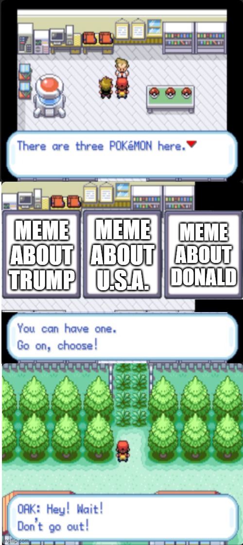 Choose Your Pokemon | MEME ABOUT TRUMP; MEME ABOUT U.S.A. MEME ABOUT DONALD | image tagged in choose,choice,bad choices,pokemon,democracy,election | made w/ Imgflip meme maker