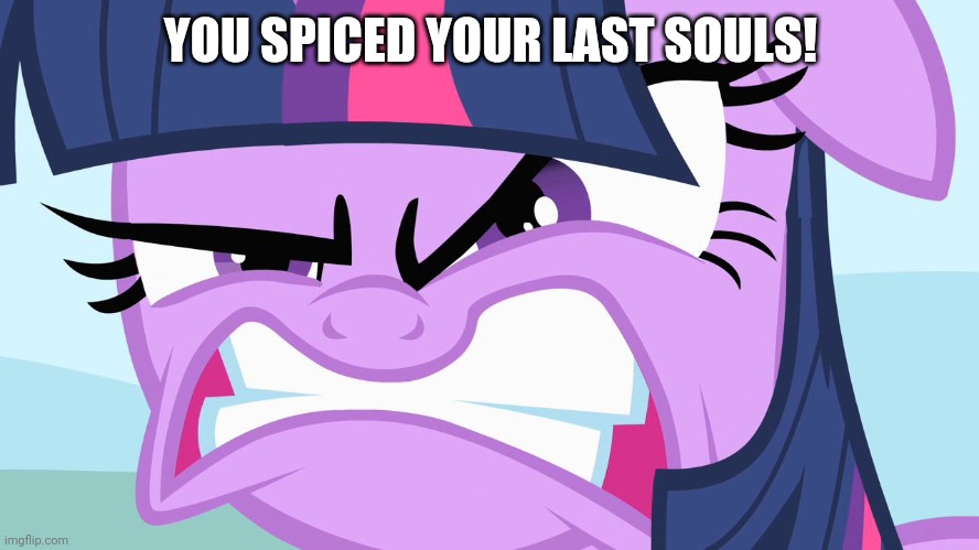 ANGRY Twilight | YOU SPICED YOUR LAST SOULS! | image tagged in angry twilight | made w/ Imgflip meme maker