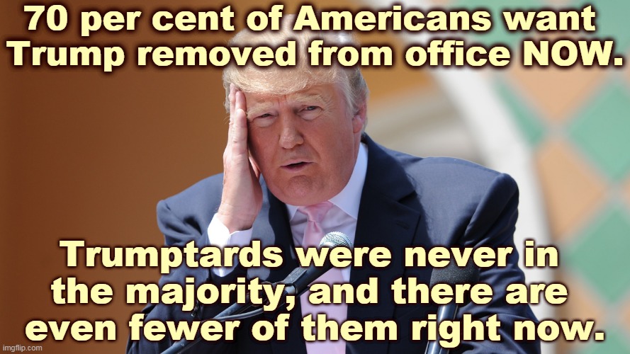 An unsuccessful coup attempt leaves marks. | 70 per cent of Americans want 
Trump removed from office NOW. Trumptards were never in 
the majority, and there are 
even fewer of them right now. | image tagged in trump,remove,impeach,trial,coup | made w/ Imgflip meme maker
