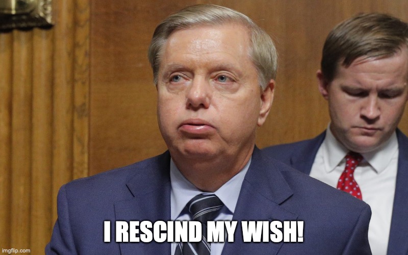 I rescind my wish | I RESCIND MY WISH! | image tagged in lindsey graham | made w/ Imgflip meme maker