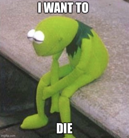 Kermit Sad | I WANT TO; DIE | image tagged in kermit sad | made w/ Imgflip meme maker