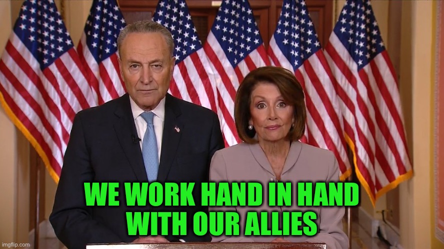 Chuck and Nancy | WE WORK HAND IN HAND
 WITH OUR ALLIES | image tagged in chuck and nancy | made w/ Imgflip meme maker