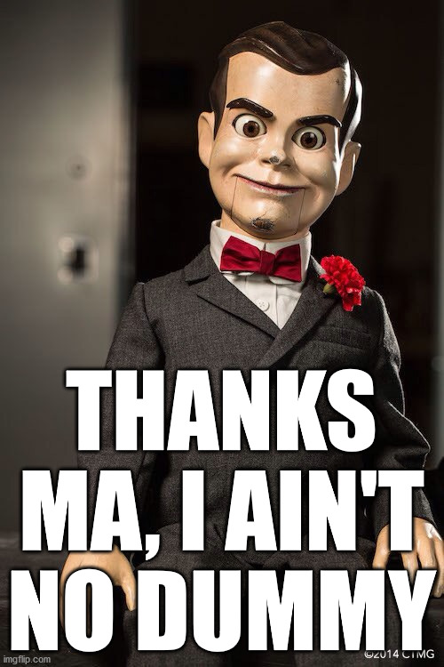 Slappy the dummy | THANKS MA, I AIN'T NO DUMMY | image tagged in slappy the dummy | made w/ Imgflip meme maker