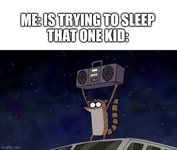 Bruh | ME: IS TRYING TO SLEEP
THAT ONE KID: | image tagged in regular show | made w/ Imgflip meme maker