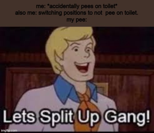 why does this happen all the time? | me: *accidentally pees on toilet*
also me: switching positions to not  pee on toilet.
my pee: | image tagged in pee | made w/ Imgflip meme maker