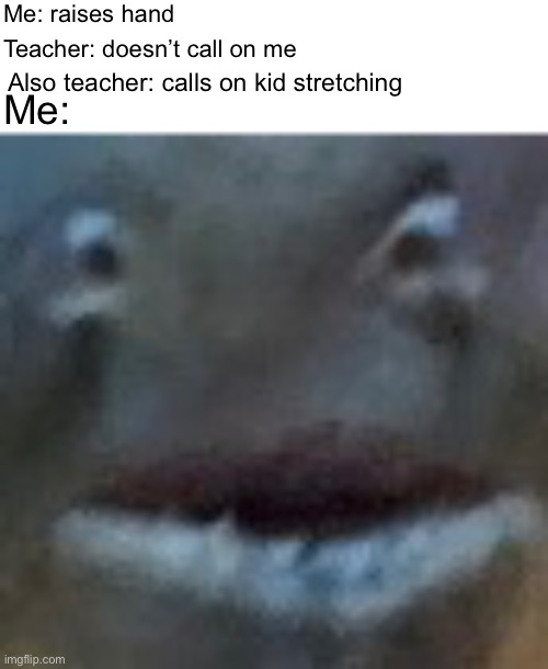 I hate it when that happens | Me: raises hand; Teacher: doesn’t call on me; Also teacher: calls on kid stretching; Me: | image tagged in fish | made w/ Imgflip meme maker