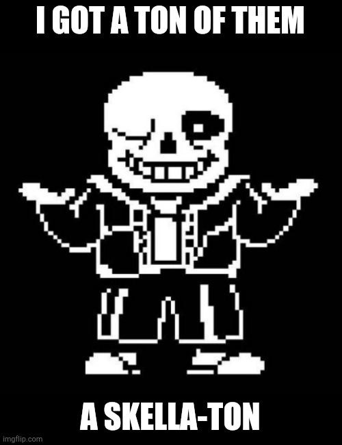 sans shrug | I GOT A TON OF THEM A SKELLA-TON | image tagged in sans shrug | made w/ Imgflip meme maker