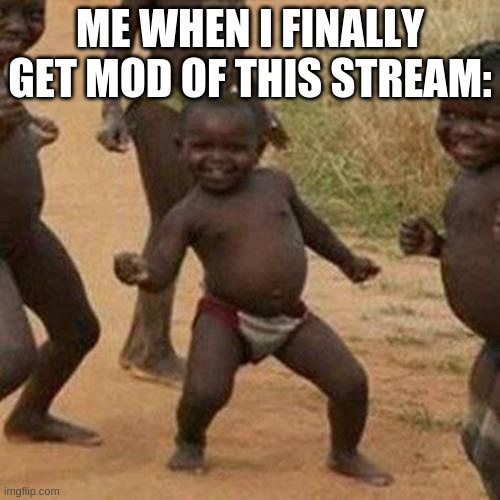 Third World Success Kid | ME WHEN I FINALLY GET MOD OF THIS STREAM: | image tagged in memes,third world success kid | made w/ Imgflip meme maker