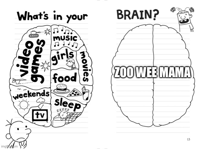 Diary of a wimpy kid brain | ZOO WEE MAMA | image tagged in diary of a wimpy kid brain | made w/ Imgflip meme maker