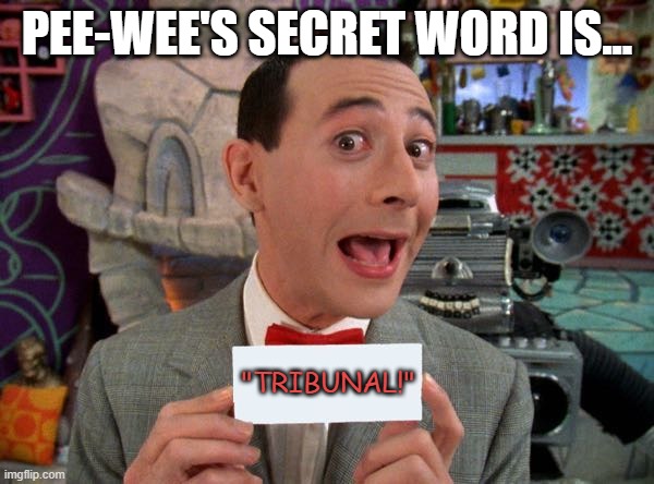 PeeWee's Secret Word | PEE-WEE'S SECRET WORD IS... "TRIBUNAL!" | image tagged in peewee's secret word | made w/ Imgflip meme maker