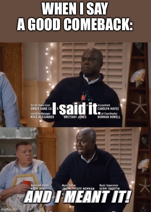 I said it. AND I MEANT IT! | WHEN I SAY A GOOD COMEBACK: | image tagged in i said it and i meant it,holt,raymond holt,captain holt | made w/ Imgflip meme maker