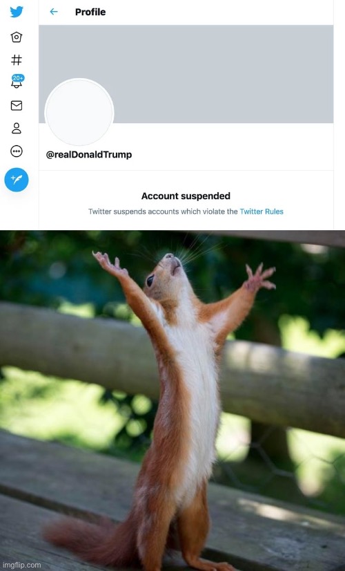 Eyyyy | image tagged in trump banned from twitter,finally | made w/ Imgflip meme maker