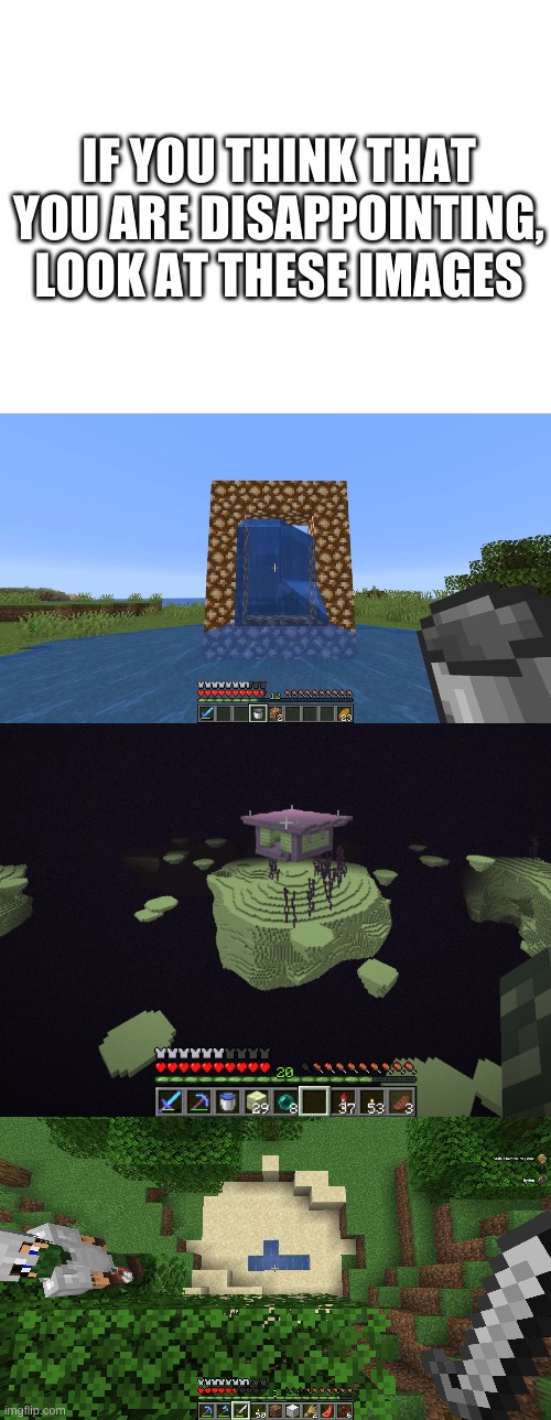 it worked for me | IF YOU THINK THAT YOU ARE DISAPPOINTING, LOOK AT THESE IMAGES | image tagged in memes,funny,minecraft,reality is often dissapointing,dissapointed | made w/ Imgflip meme maker