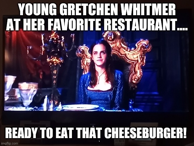 Young Gretchen Whitmer | YOUNG GRETCHEN WHITMER AT HER FAVORITE RESTAURANT.... READY TO EAT THAT CHEESEBURGER! | image tagged in michigan,governor,dinner,diner of despair | made w/ Imgflip meme maker